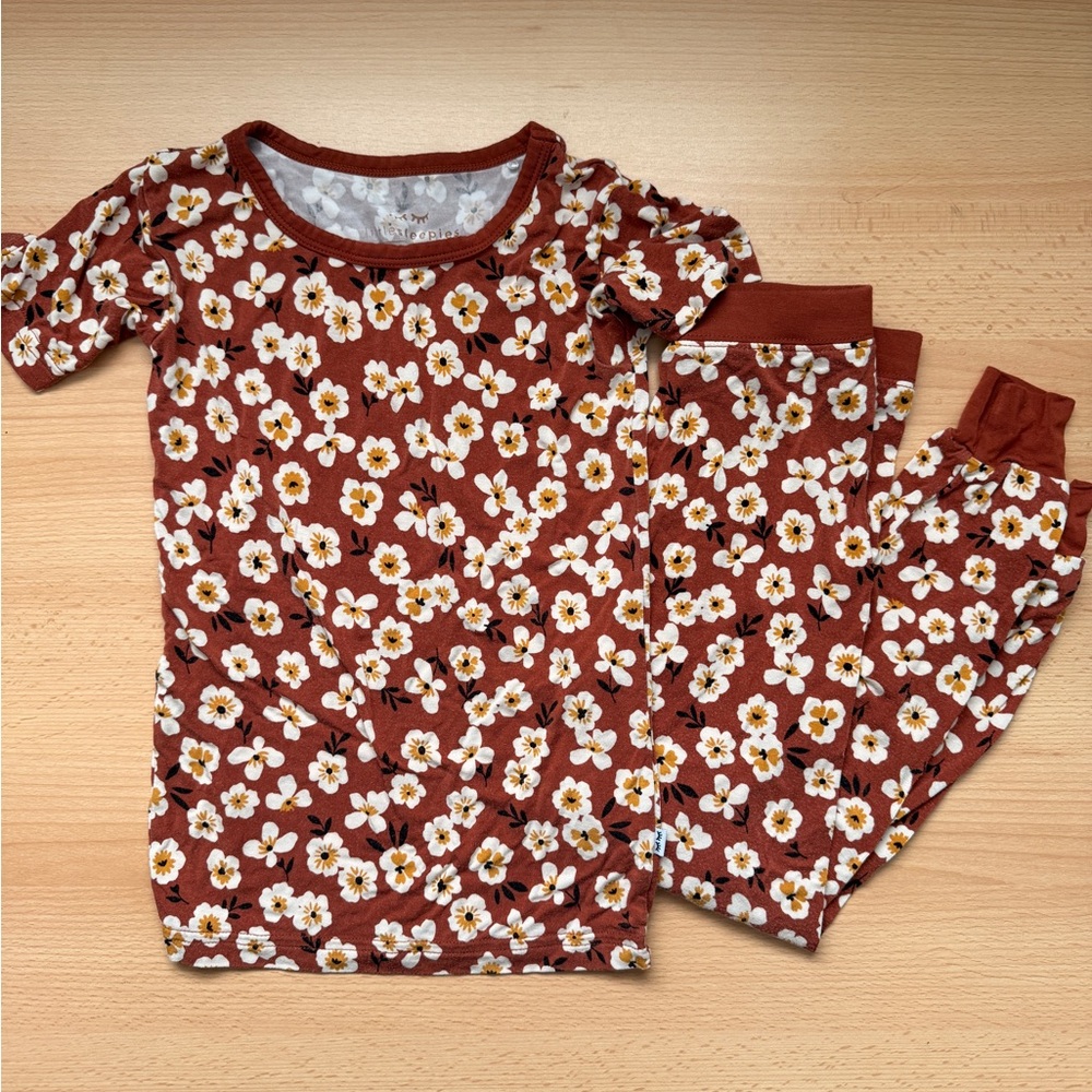 Little Sleepies Kids Pajama Set - Brown Floral